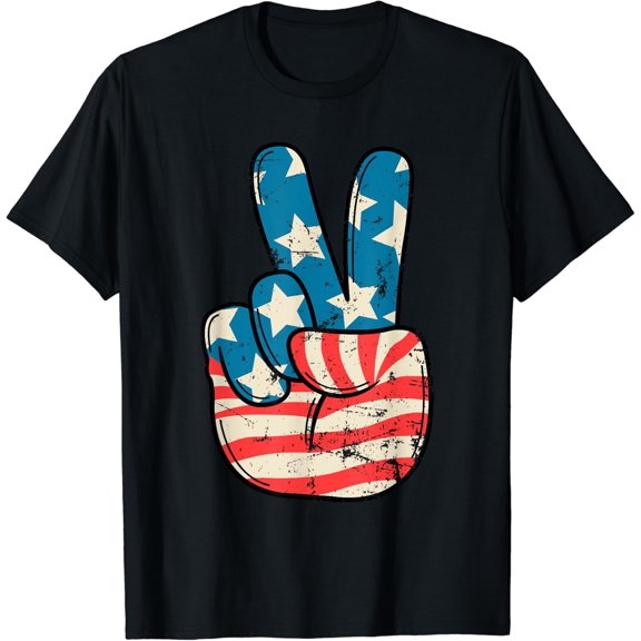 American Flag Peace Sign Hand 4Th Of July Men Boys T Shirt