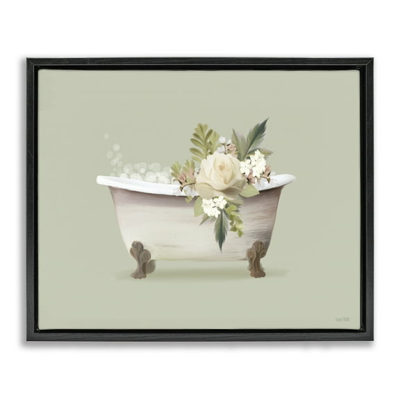 Stupell Industries Floral Rose Tub Bath & Laundry Painting Black Floater Framed Canvas Art Print Wall Art, 21 x 17