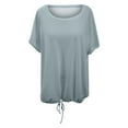 thumbnail image 3 of Women's Casual Round Neck Pull On T-Shirt Loose Fit Summer Basic Tee with Drawstring Hem Stylish Comfortable Top, 3 of 3