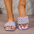 thumbnail image 2 of Purple Women'S Soft Leather Square Toe Pearl Strap Slide Slippers Casual Flat Lazy Comfortable Trendy, 2 of 9