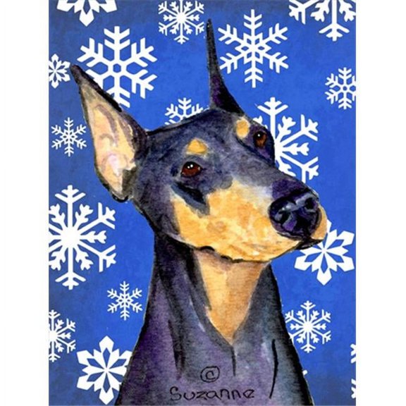 11 x 15 in. Doberman Winter Snowflakes Holiday Flag Garden Size