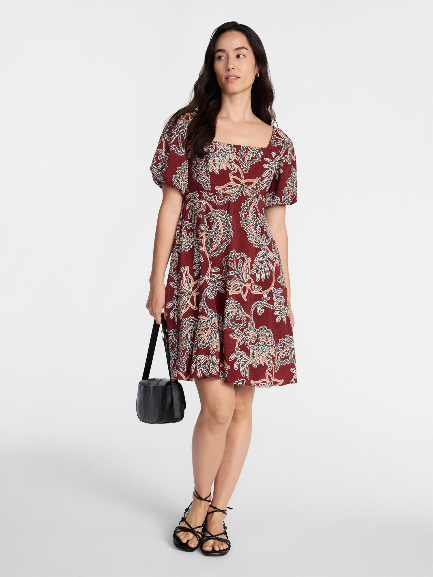 Time and Tru Women's Mini Dress with Puff Sleeves, Sizes XS-XXXL