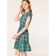 thumbnail image 4 of INSPIRE CHIC Vestidos De Volantes A Cuadros Manga Raglán Con Cinturón Cintura Del Lazo Para Mujer Verde XL, 4 of 7