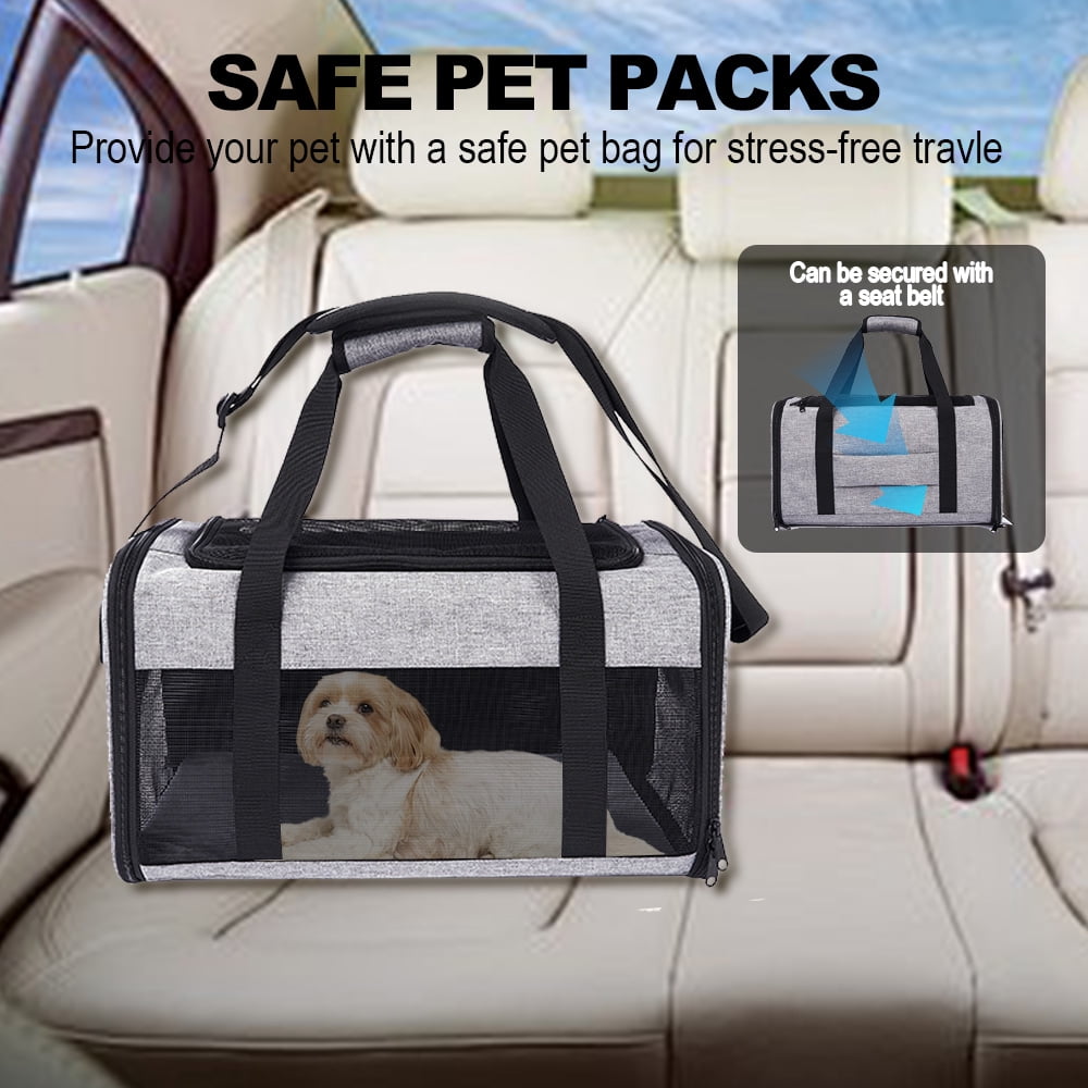 Airline-Approved Pet Carrier For Small To Medium Sized Cats And Puppies (up to 17 lbs) With Folding Litter Box, Collapsible Cat And Dog Carrier For Air Travel And Daily Trips(Grey)