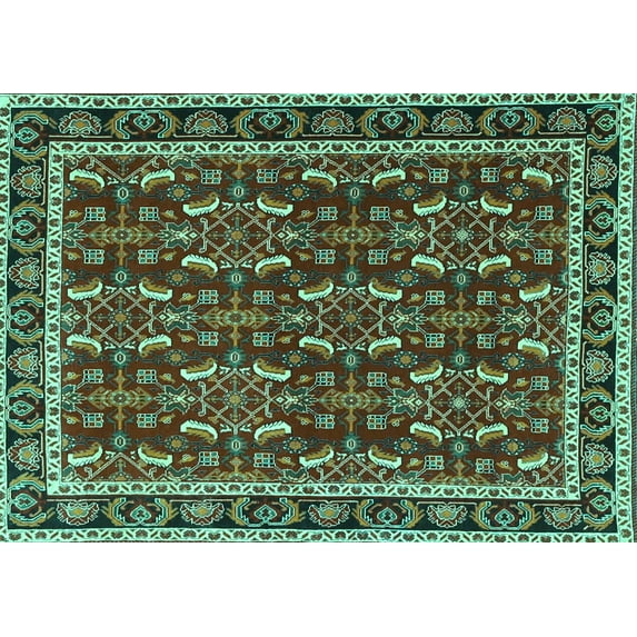 Ahgly Company Machine Washable Indoor Rectangle Persian Turquoise Blue Traditional Area Rugs, 4' x 6'
