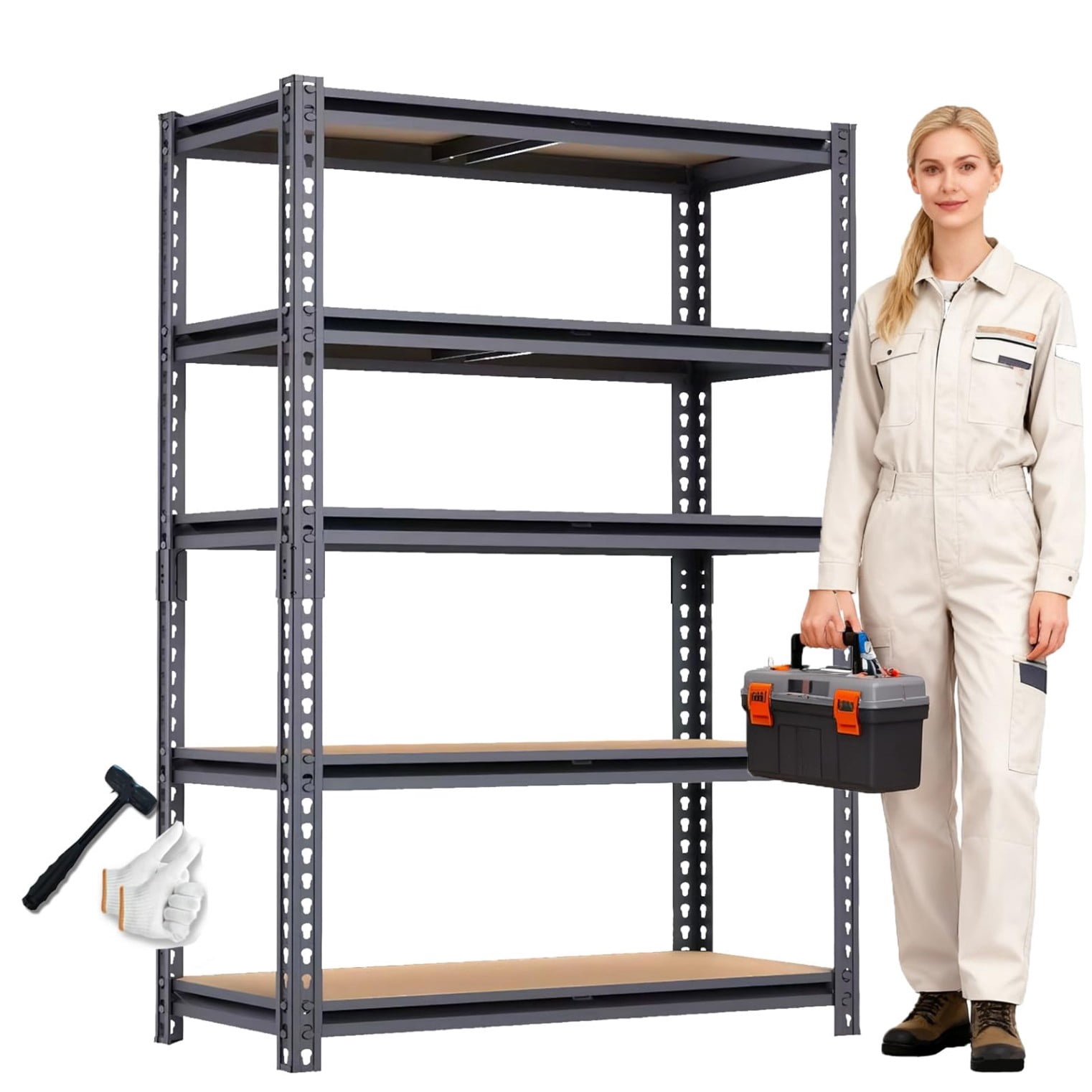Professional 5-Tier Metal Storage Shelving Unit, 2400 lbs Capacity Heavy Duty Rack, 60"H x 28"W x 12"D