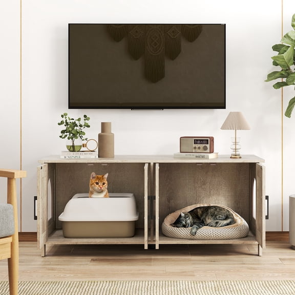 Demi Bonn 48" Modern Cat Litter Box Enclosure, Hidden Litter Box for 2 Cats, Cat House Furniture for Side Table or Nightstand, Gray