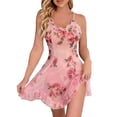 thumbnail image 2 of Helii Women's Sheer Mesh Ruffle Babydoll Nightgown Floral Print Adjustable Spaghetti Strap Mini Dress Romantic Sleepwear for Date Night Honeymoon Home Lounge 5 Colors, 2 of 3