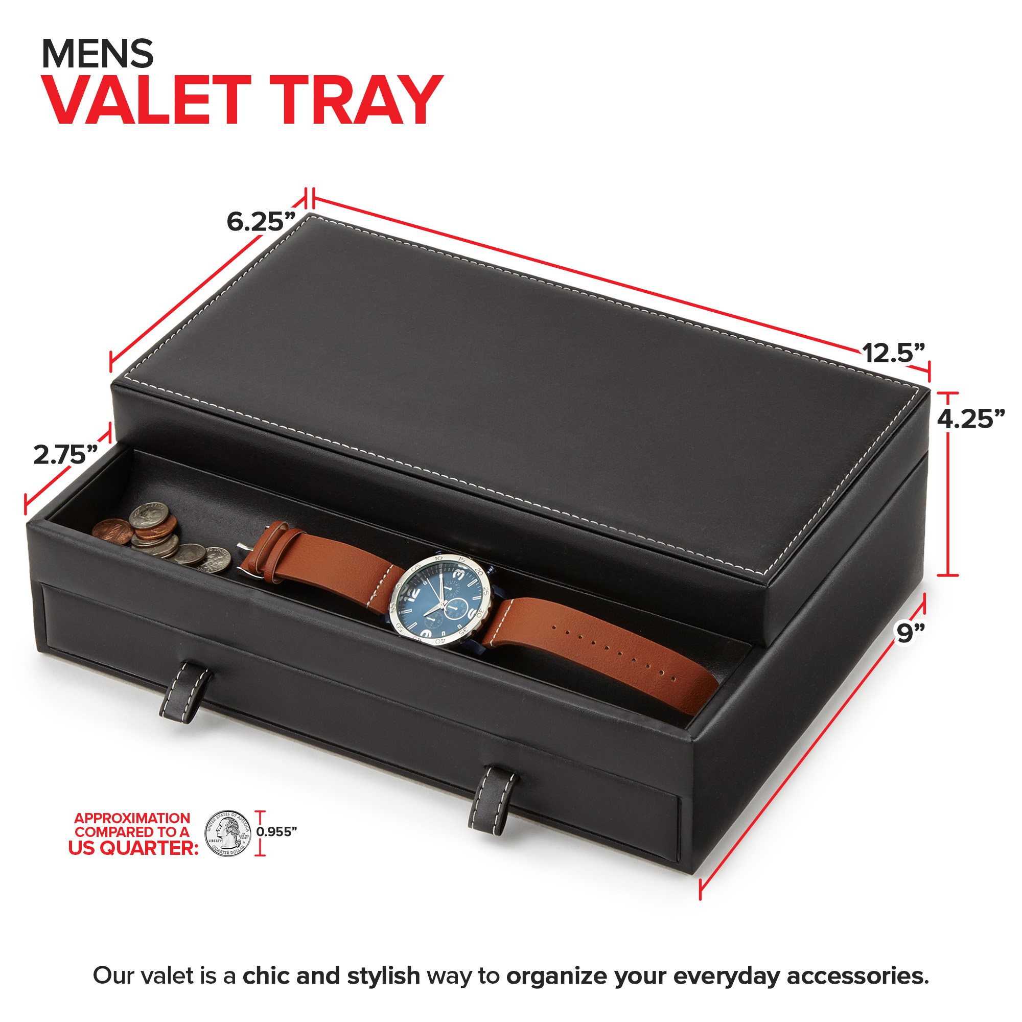 Stock Your Home Mens Valet Tray, Men's Jewelry Box, Night Stand