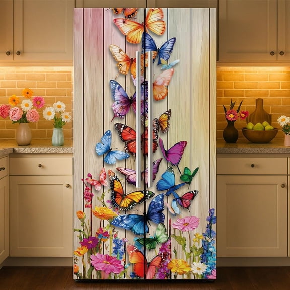 2 Pcs Butterfly Flowers Fridge Decor Stickers Self-Adhesive Fridge Stickers Peel and Stick Vinyl Fridge Decals Sticker