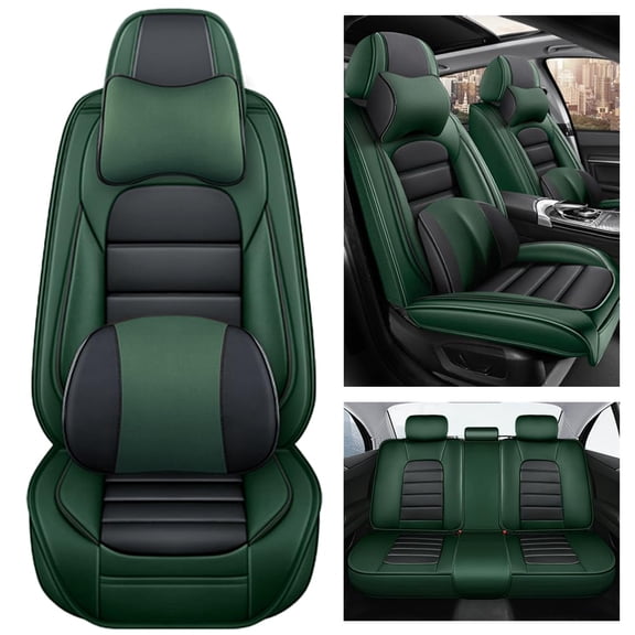 AFUNTIO Leather 5 Seat Covers for Volkswagen 99% Models,Luxury Car Seat Cushions Full Set,Waterproof Car Sit Protectors,Nonslip Interior Accessories(Black and Green)