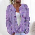 thumbnail image 2 of Idoravan Cardigan Sweaters for Women with Buttons Women's Casual Printed Knitted Cardigan Button Coat Purple XL, 2 of 5