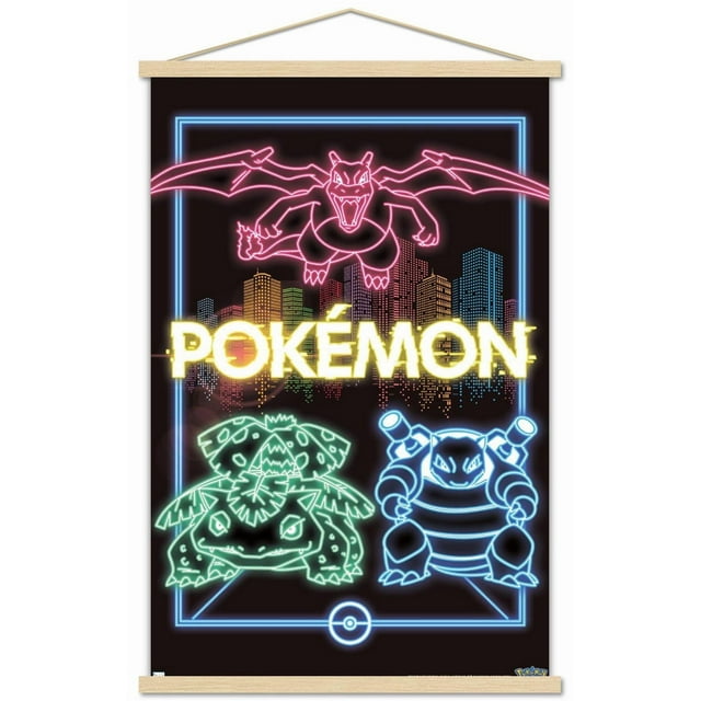 Pokémon - Neon Group Wall Poster, 14.725" x 22.375" Framed