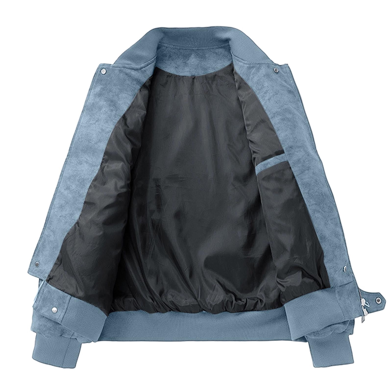 RYDCOT Mens Winter Leather Jacket Solid Color Zipper Warm Coat Stand up Collar PU Leather Jacket Fashion Outerwear Blue XXXL(XXXL)