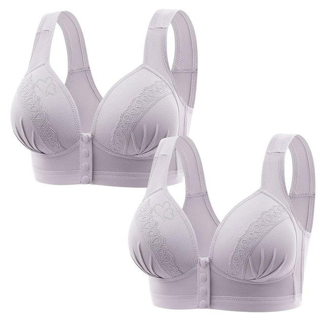 Wireless Bra, Front Closure Bra for Women, Adjustable Lift & Support, Removable Padding, Soft Breathable Fabric, Plus Size Comfort for Daily Wear & Sleep, 2-Pack