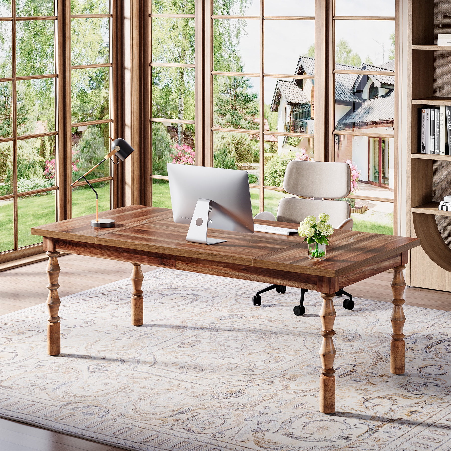 Tribesigns Large Executive Office Desk, Wood 62.2-Inch Farmhouse Computer Desk,Walnut