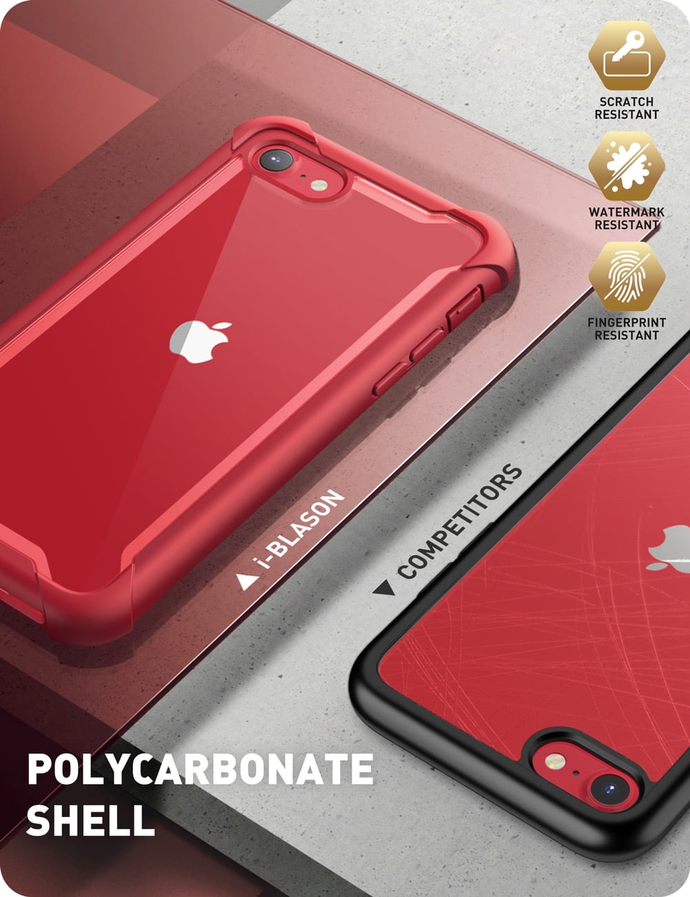 i-Blason Ares Clear Series Designed (Built-in Screen Protector) Full-Body Rugged Clear Bumper Case for iPhone SE 2020/ iPhone 8/ iPhone 7 (Red)