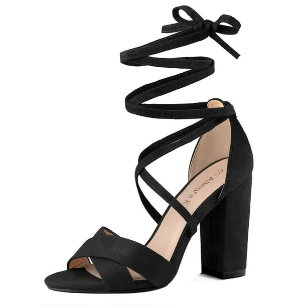 Sandalias De Mujer Con Tacón En Bloque Y Cordones Negro 8