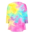thumbnail image 4 of Crunowin 3/4 Length Sleeve Womens Tops, Round Neck Casual Tunic Tops Floral Print Tees Blouses Dressy T-Shirts Pleated Shirts Pink L, 4 of 5