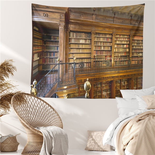 Tapiz para colgar en la pared, estantería de madera, decoración de habitación, 150 x 100 cm