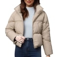 thumbnail image 1 of Veste Matelassée pour Femmes, Comdrip une Courte Veste Matelassée en Coton Coloré Conçue pour les Femmes avec une Sensation de Pain Veste pour Femmes Kaki P, 1 of 5