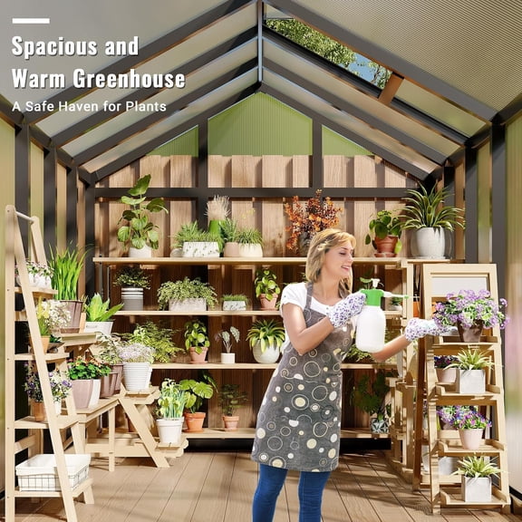 Heavy-Duty Walk-In Greenhouse 6x8 FT - Aluminum Frame, Polycarbonate Panels, Roof Vent, Lockable Sliding Door - Outdoor Garden, Patio, Sunroom, Backyard - Black
