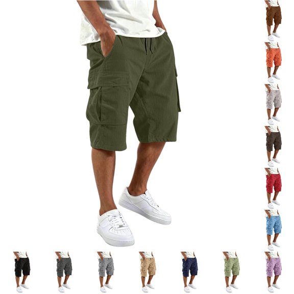 SONXAHE Men's Drawstring Waist Corduroy Cargo Shorts Multi Side Pocket Casual Daily Knee Shorts
