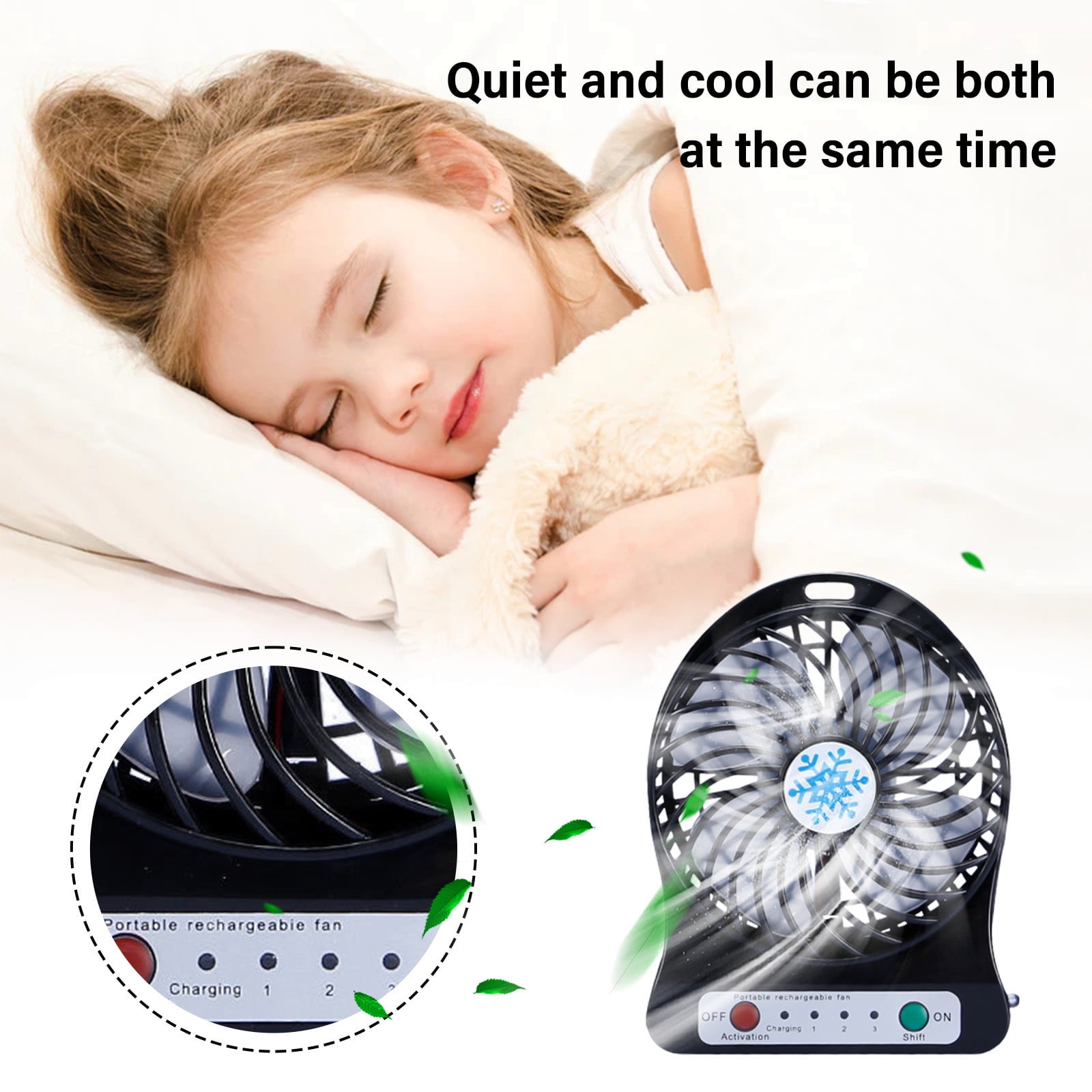 EARKITY Mini Desk Fan, Table Fan, Small Desk Fan, Rechargeable Battery Operated Fan with LED Light, Portable USB Fan, Mini Desktop Fan, 3 Speeds Adjustable, for Travel Camping Bedroom Office Classroom