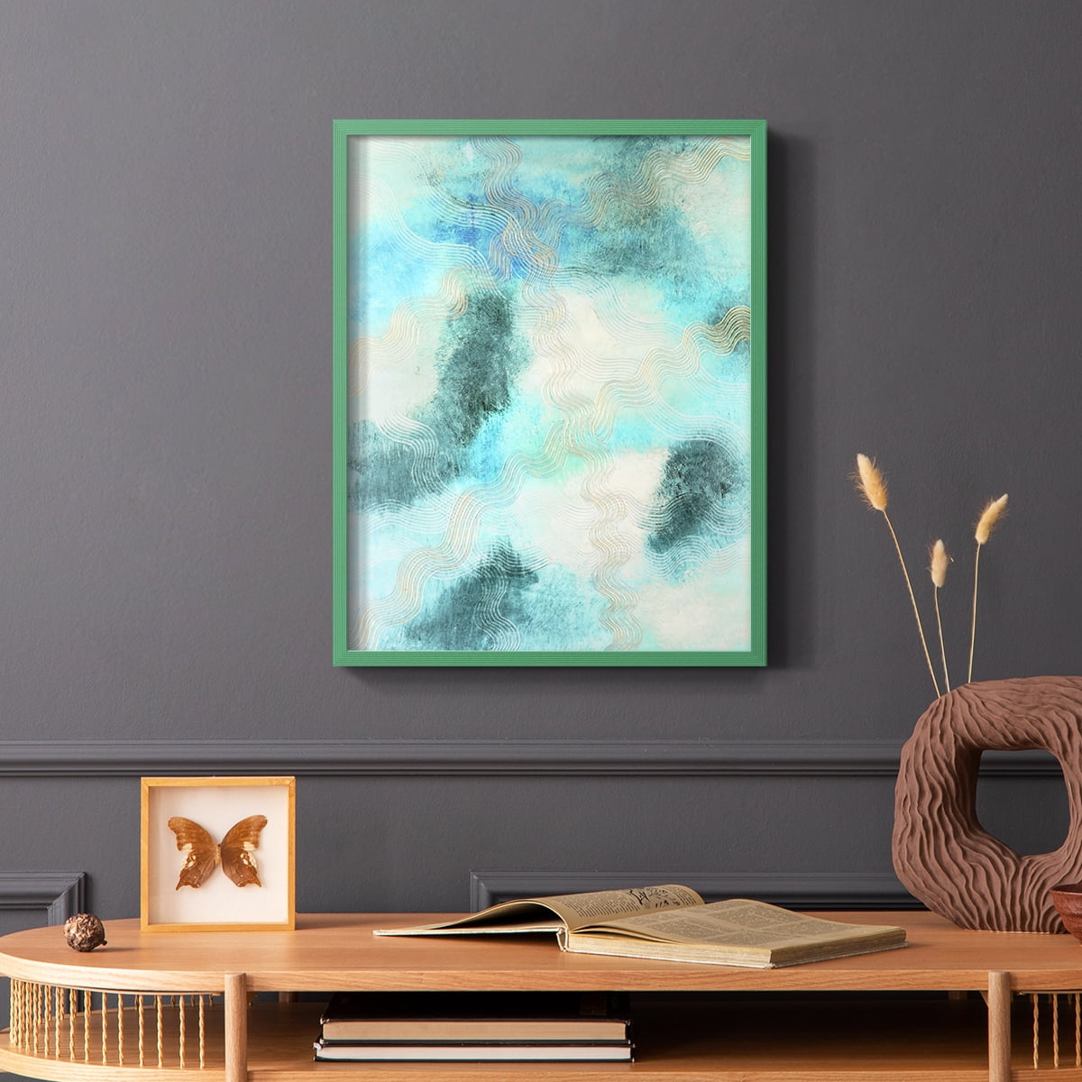 Blue Shift II Framed Print in Green Solid Wood Framed Print No Nail Hanging