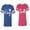 Men Royal / Women Pink, variant on Fashion King Queen Unisex Couple Matching Cotton Jersey style T-Shirt Contrasting stripes on sleeves (Men Royal / Women Green) (Men S / Women M)
