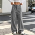 thumbnail image 2 of WULMLEO Womens Corduroy Pants Low Rise Wide Leg Cargo Bottoms Casual Baggy Lounge Tousers Office Business Work Pant with Pockets Gray M, 2 of 7