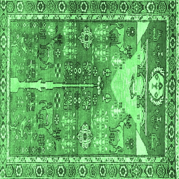 Ahgly Company Indoor Square Persian Emerald Green Traditional Area Rugs, 7' Square