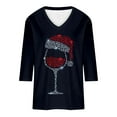 thumbnail image 4 of purcolt Christmas Shirts for Women Red Wine Glass Graphic Tees Casual Crewneck 3/4 Sleeve Tunic Tops Blouse Xmas Holiday Party Gifts, 4 of 4