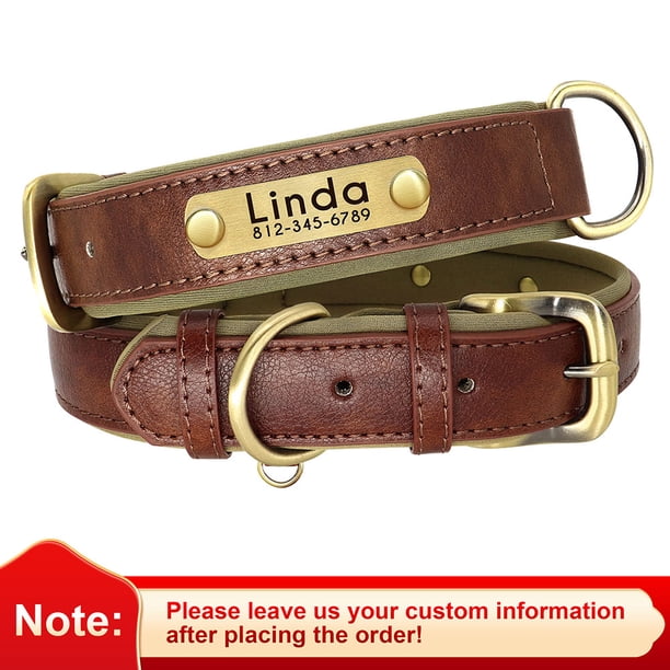 Customized Leather ID Nameplate Dog Collar Soft Padded Dogs Collars Free Engraving Name for Small Medium Large Dogs Adjustable qym unisex