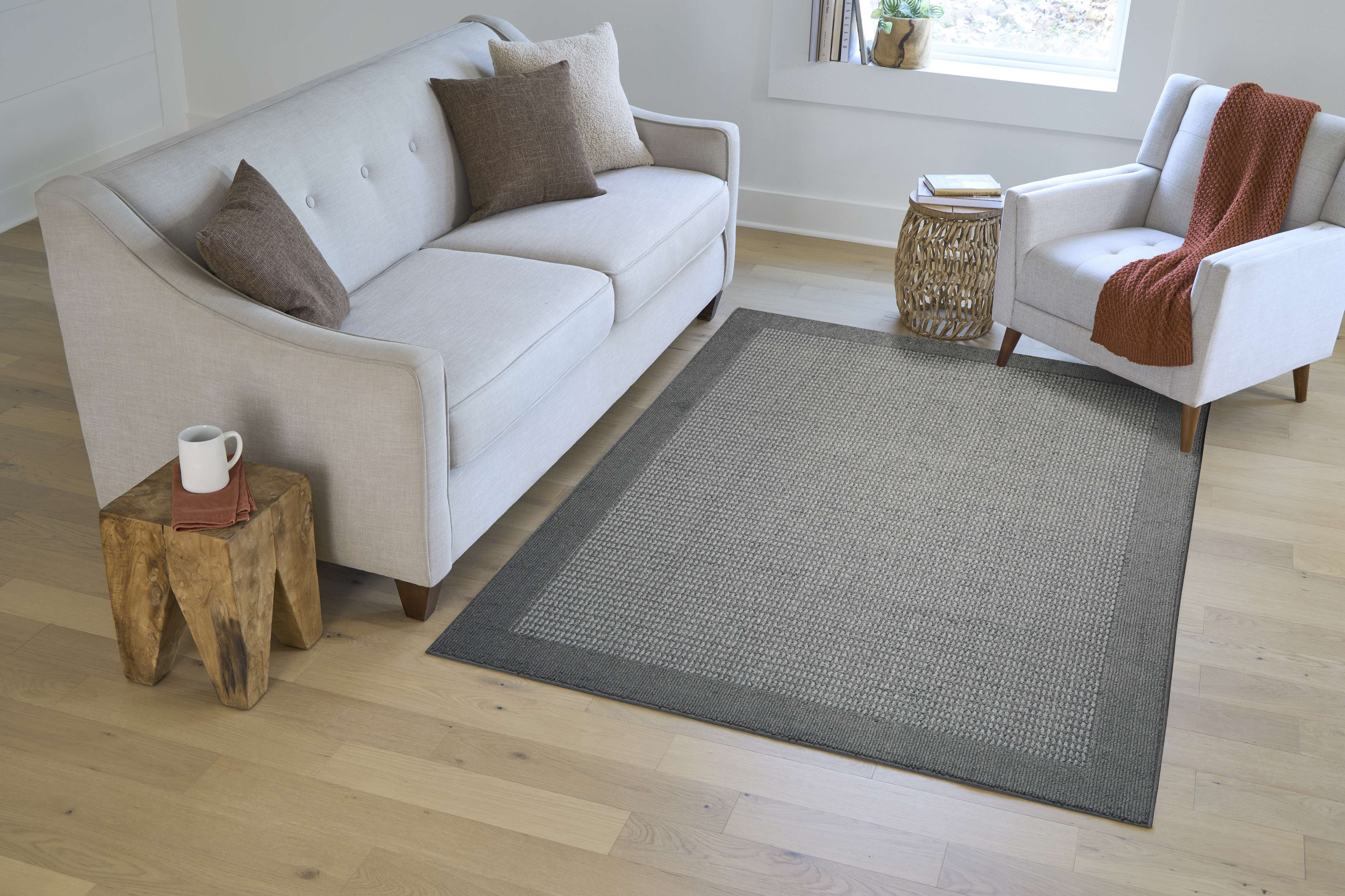 Mainstays Farmhouse Faux Sisal Olefin Gray Border Indoor Area Rug, 5' x 7'