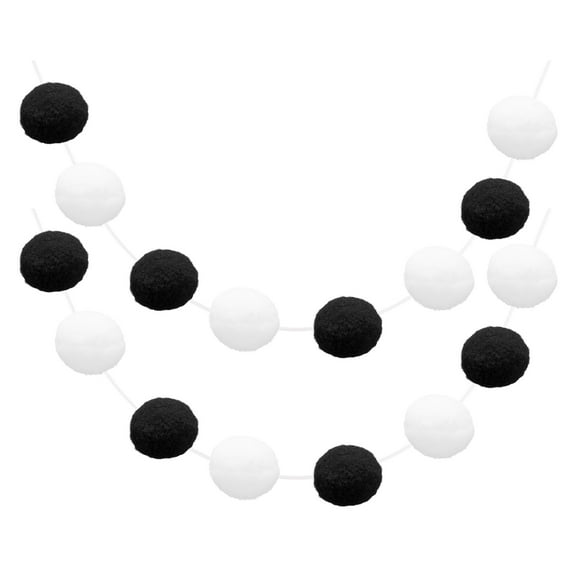 Uxcell 2pcs Pom Pom Garland 6.6 Ft 30 Balls for Craft Decoration(Black, White)