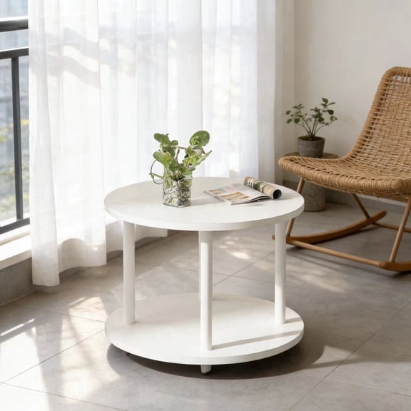 LENLN Modern Round Coffee Table with Wood Top & Metal Frame for Homes Living Room Balcony Office