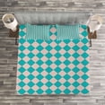 thumbnail image 3 of Ambesonne Geometric Quilted Bedspread Set 3 Pcs, Retro Classical Tile, Queen Size, Turquoise and Lilac, 3 of 3