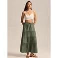 thumbnail image 6 of Women Tiered Long Skirts Pleated A Line Adjustable Elastic Waist with Drawstring Flowy Long Skirt  Green S, 6 of 8