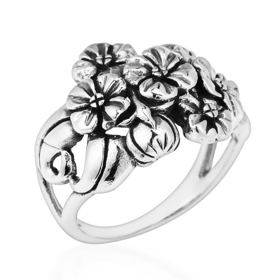 Vintage Cluster Flower Bouquet Boho Bali .925 Silver Ring-10