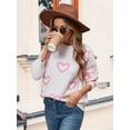 thumbnail image 6 of Womens Fall Sweaters Heart Print Long Sleeve Crew Neck Striped Pullover Loose Knitted Jumper 2025 White S, 6 of 9