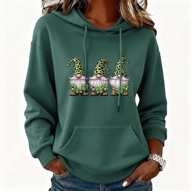 Xuyuer St Patrick's Day Hoodie for Women Irish Shamrock Graphic Shirt Funny Lucky Clover Long Sleeve Hoodie Pullover Tops