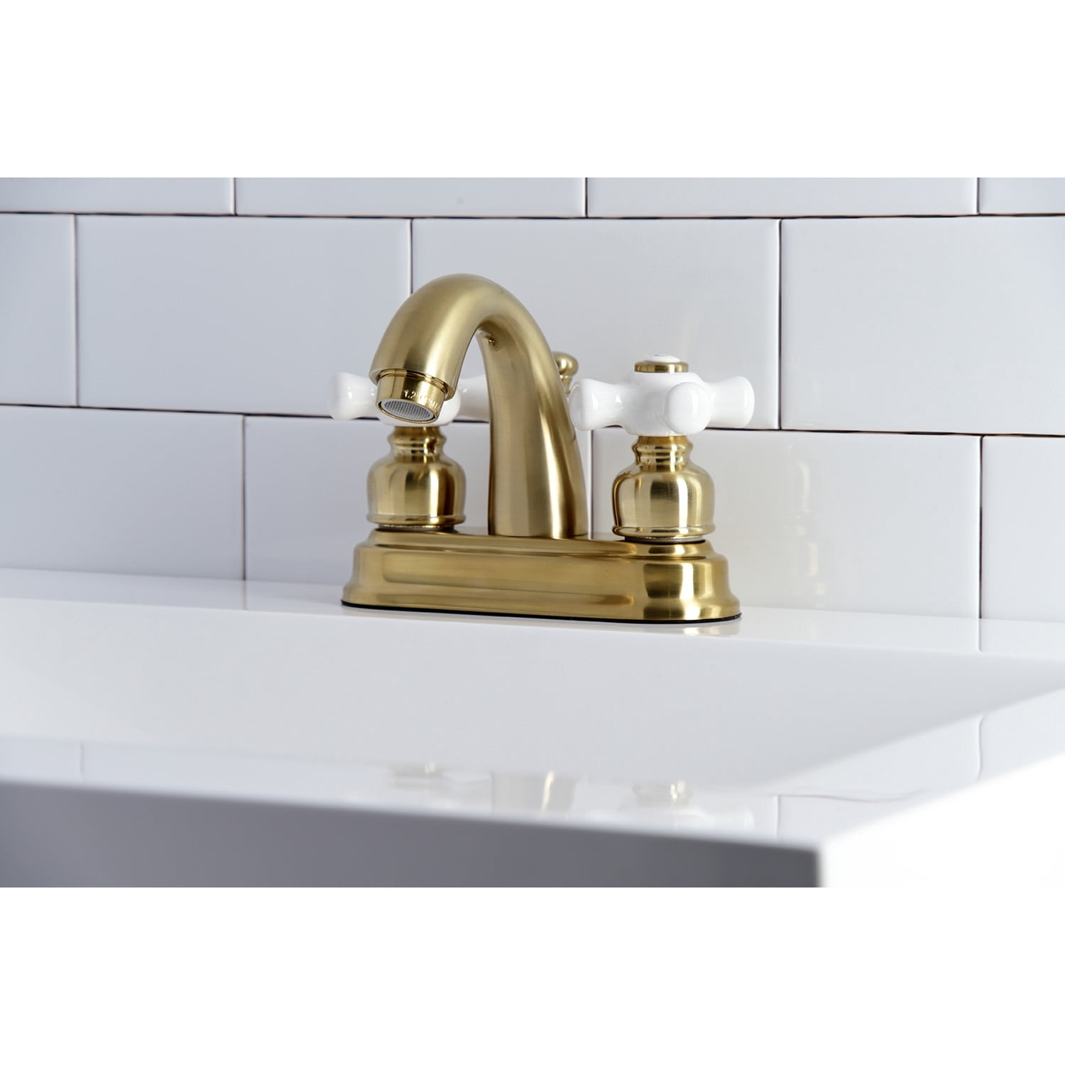 Kingston Brass KB5617PX Restoration 4 in. Centerset Bathroom Faucet, Brushed Brass