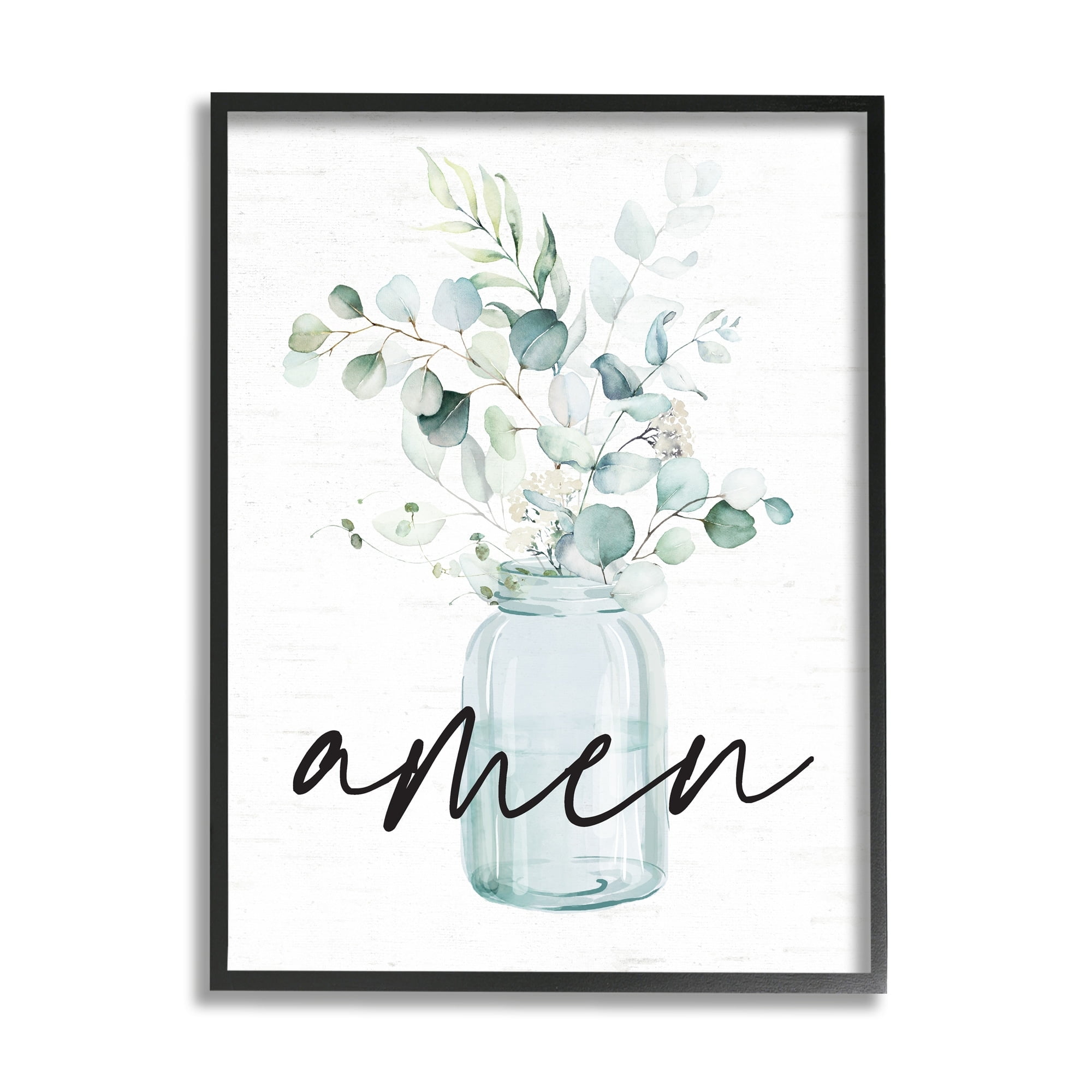 Stupell Industries Amen Religious Calligraphy Eucalyptus Botanicals Country Jar Graphic Art Gray Framed Art Print Wall Art, Design by Lettered and Lined