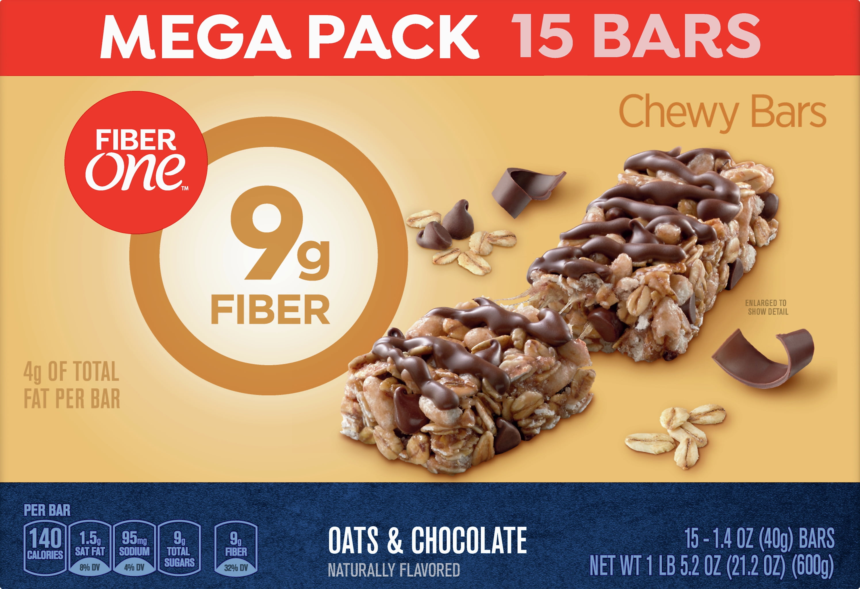 Fiber One Chewy Bar, Oats and Chocolate, 15 ct