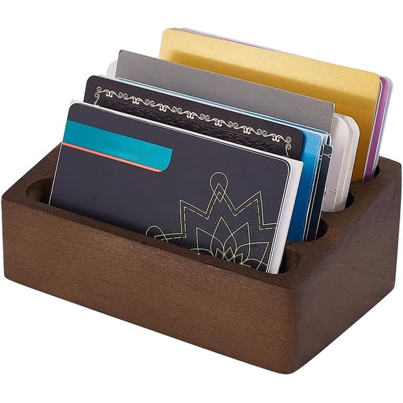 Wooden Business Card Holder for Desk 4 Cards Slots Business Card Display Stand 4.5x2.8x1.8Inch Coconut Brown Wood Place Cards Holder