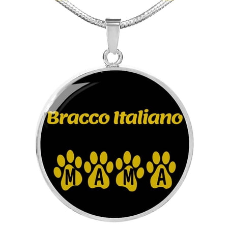 Bracco Italiano Mama Circle Necklace Stainless Steel 24 Inch Chain Silver Tone or Gold Tone Dog Owner Lover