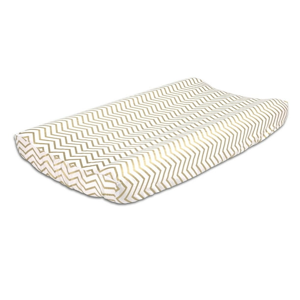 The Peanut Shell Baby Contoured Changing Pad Cover Metallic Gold Zig Zag Chevron Design 100