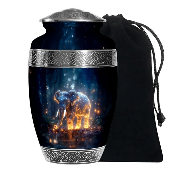Blue Luminious Elephant Large Memorial Urns For Human Ashes - Burial Urn For Ashes Adult Man & Women - Unique Cremation Ashes - 10 Inch
