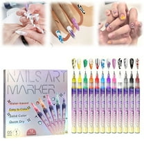 Fine Tips 3D Nail Art Pens, 12 Colors 0.5 MM Nail Marker Pens Nail Point Graffiti Dotting Drawing Painting Liner Pen for Home Salon Quickly Dry Nail Art